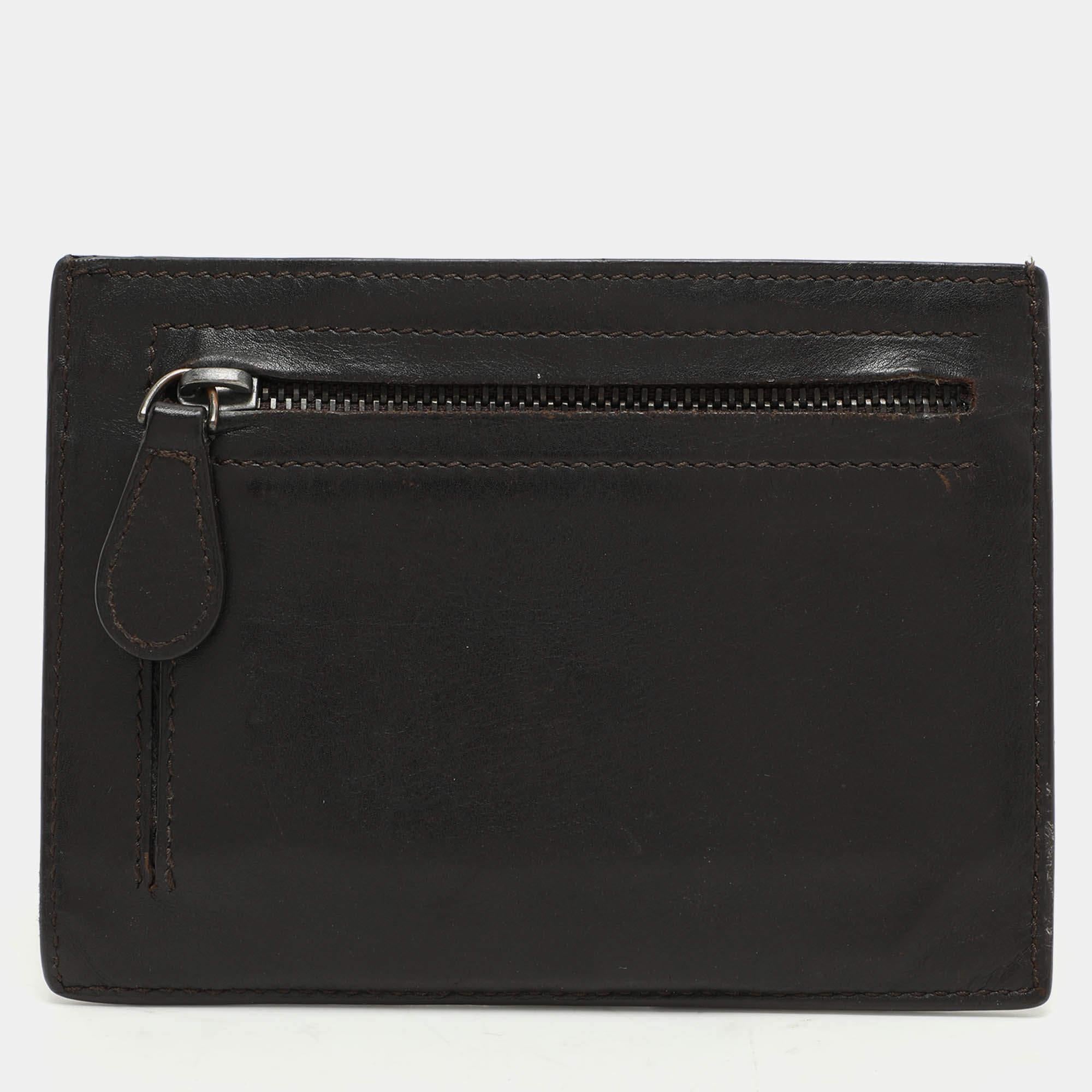 Bottega Veneta Brown Leather Intrecciato Card Holder In Fair Condition In Dubai, Al Qouz 2