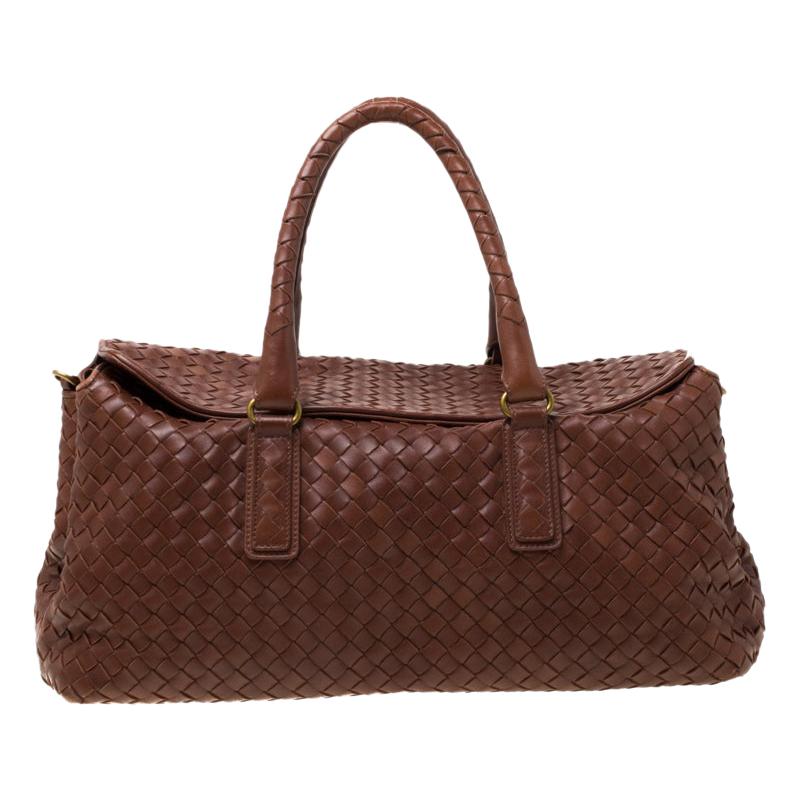 Bottega Veneta Brown Leather Intrecciato Montaigne Satchel