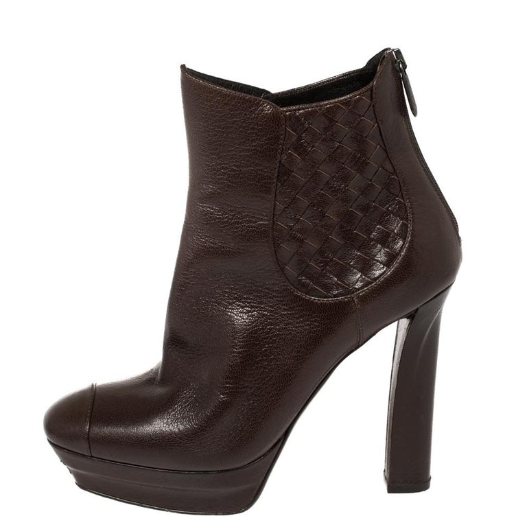 Bottega Veneta Brown Leather Intrecciato Platform Ankle Boots Size 38.5 at  1stDibs