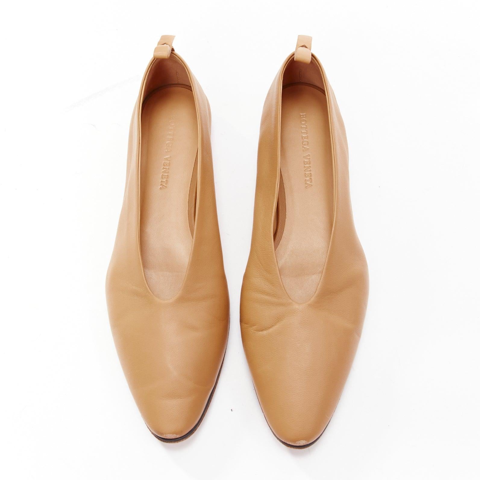 Brown BOTTEGA VENETA brown leather low vamp pointed ballet flats EU38