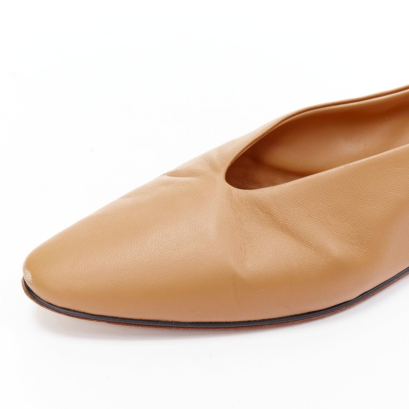 BOTTEGA VENETA brown leather low vamp pointed ballet flats EU38 2