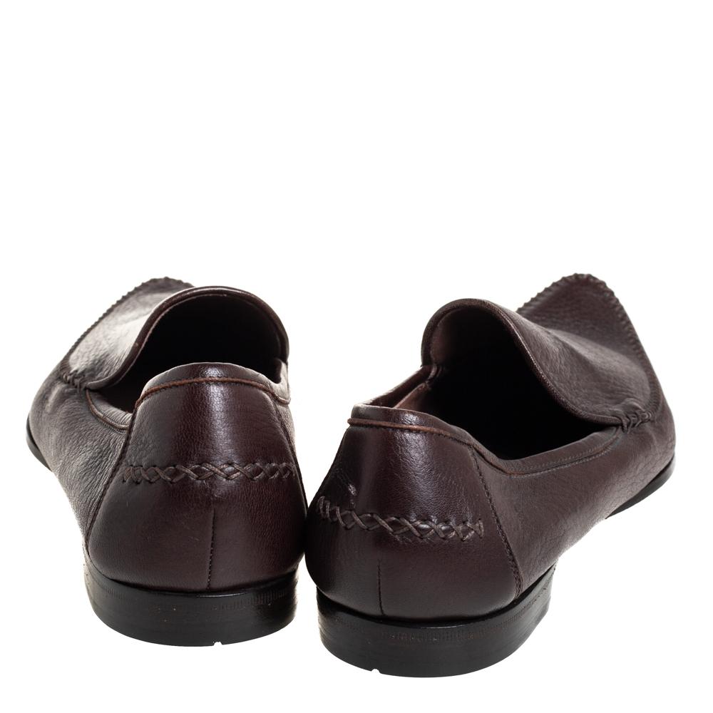 Black Bottega Veneta Brown Leather Pointed Toe Loafers Size 41 For Sale