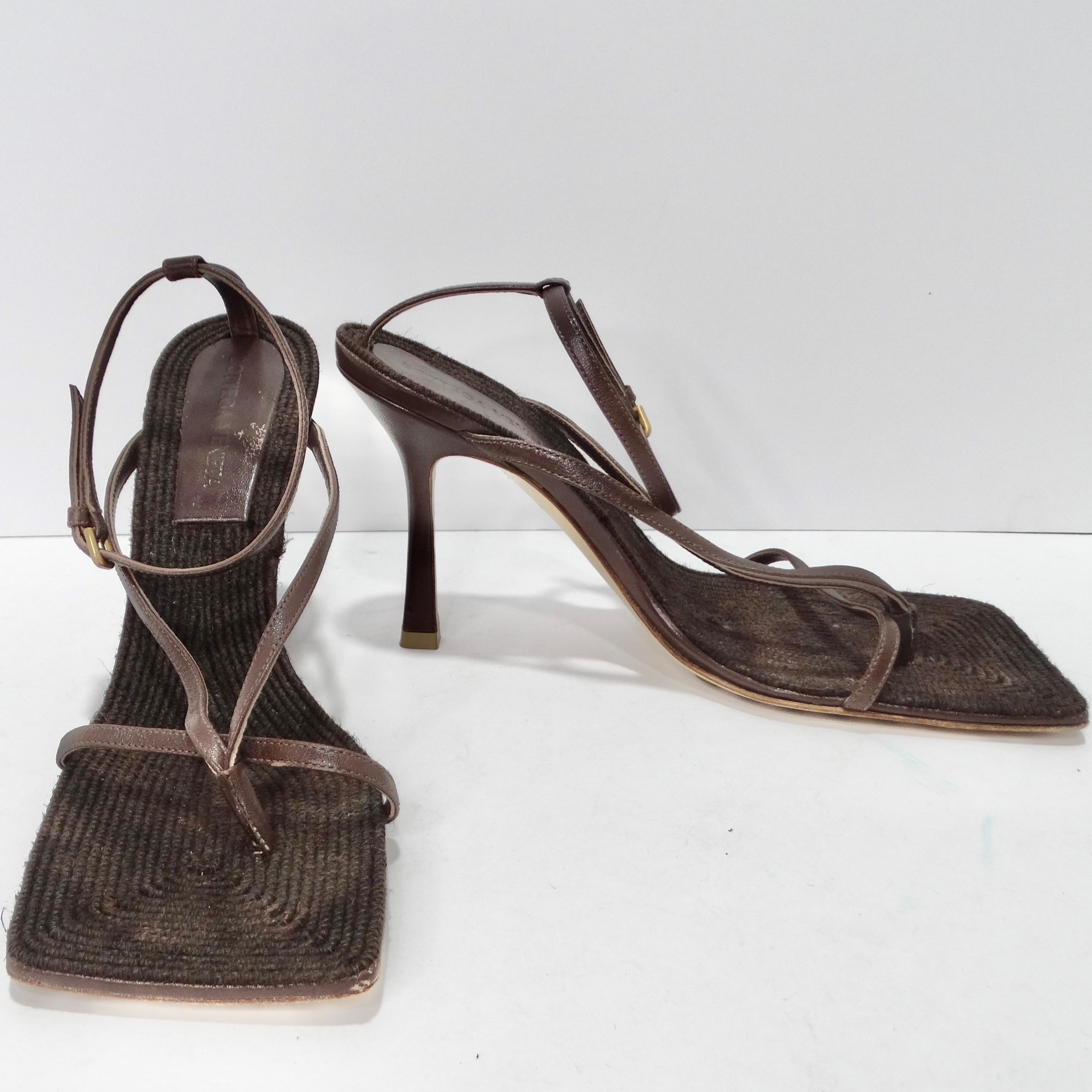 Bottega Veneta Brown Leather Square Toe Heels For Sale 1