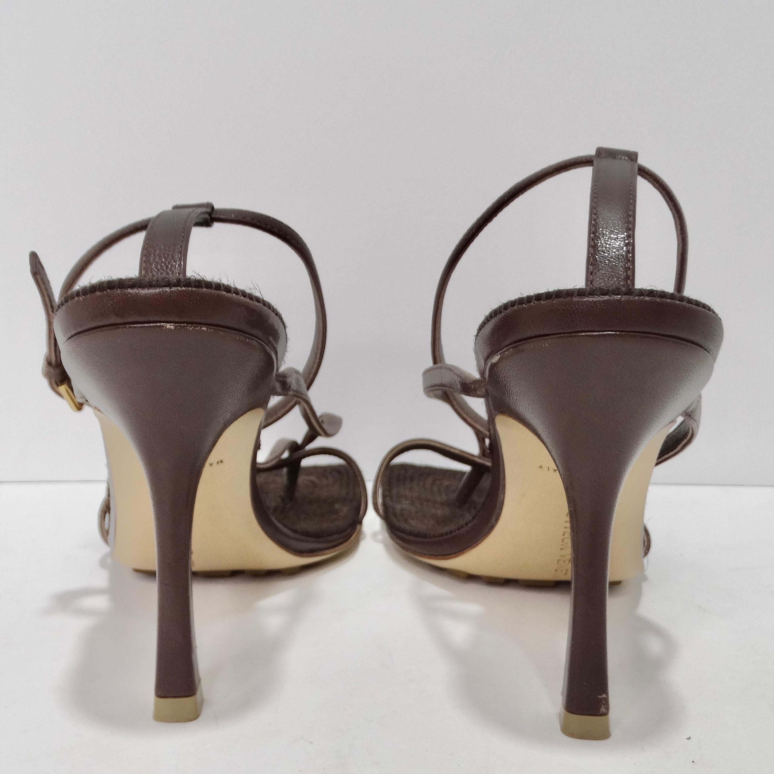 Bottega Veneta Brown Leather Square Toe Heels For Sale 3