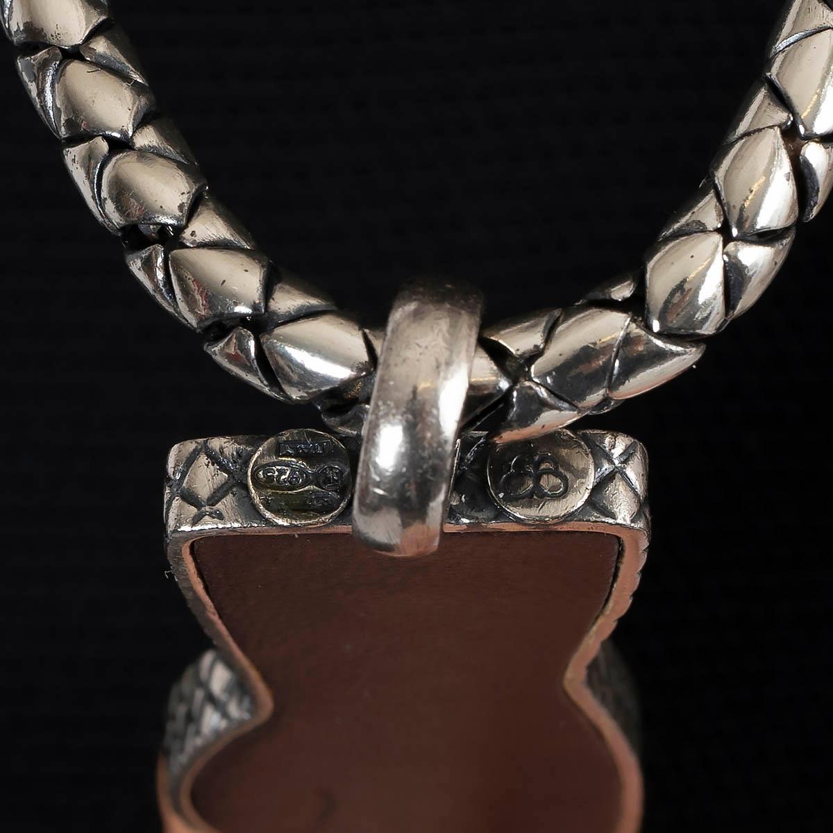 Women's BOTTEGA VENETA brown leather & STERLING SILVER HAND Necklace For Sale