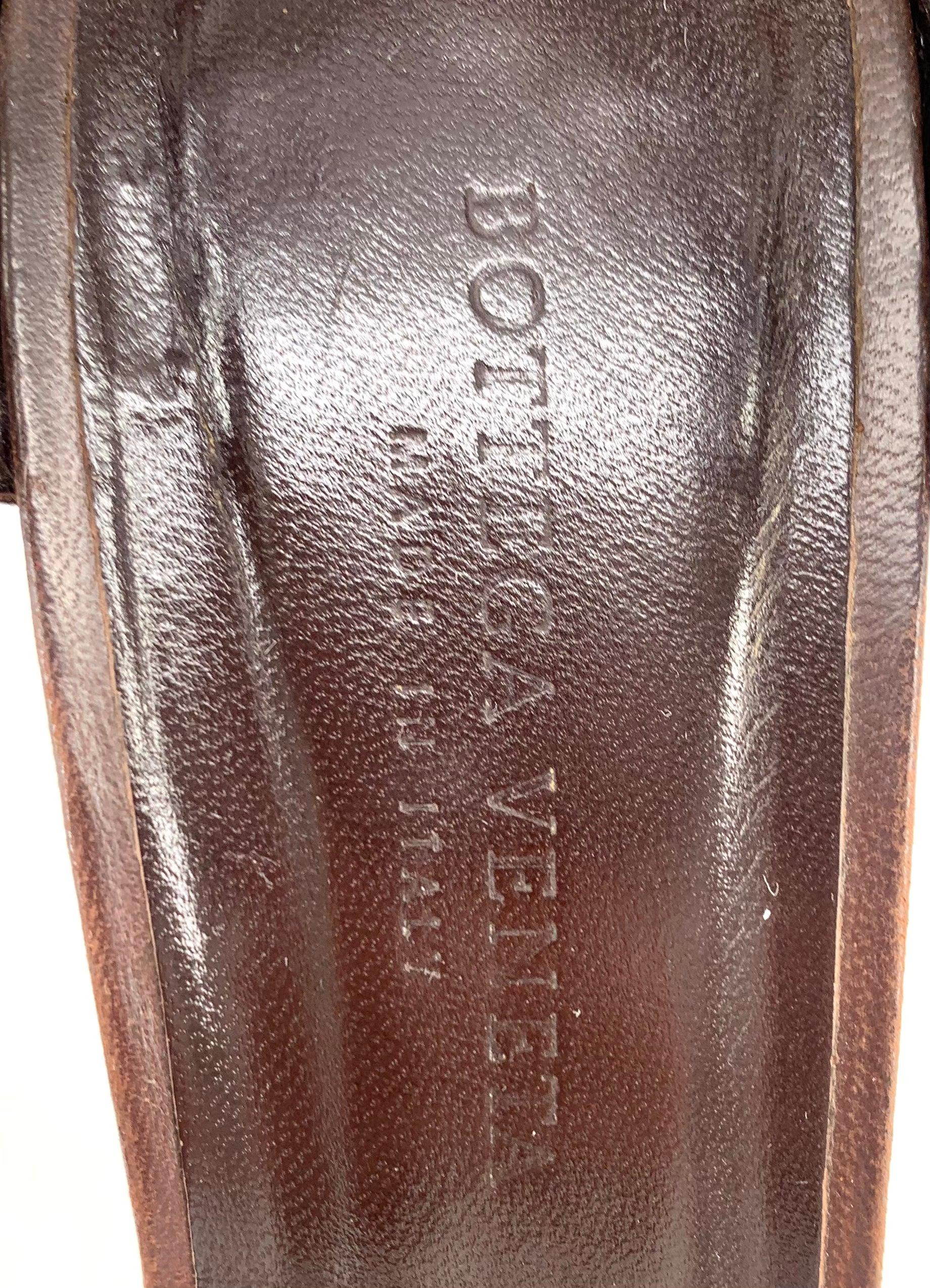 Bottega Veneta Braunes Leder Geflochtene Blockabsätze Sandalen, Neu, 2010s im Zustand „Neu“ im Angebot in Los Angeles, CA