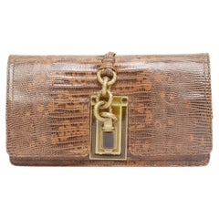 BOTTEGA VENETA brown lizard gold intrecciato resin chain evening clutch bag