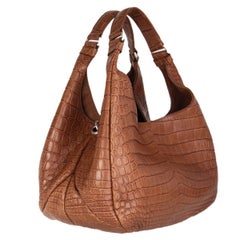 BOTTEGA VENETA brown matte CROCODILE CAMPANA MEDIUM Hobo Shoulder Bag
