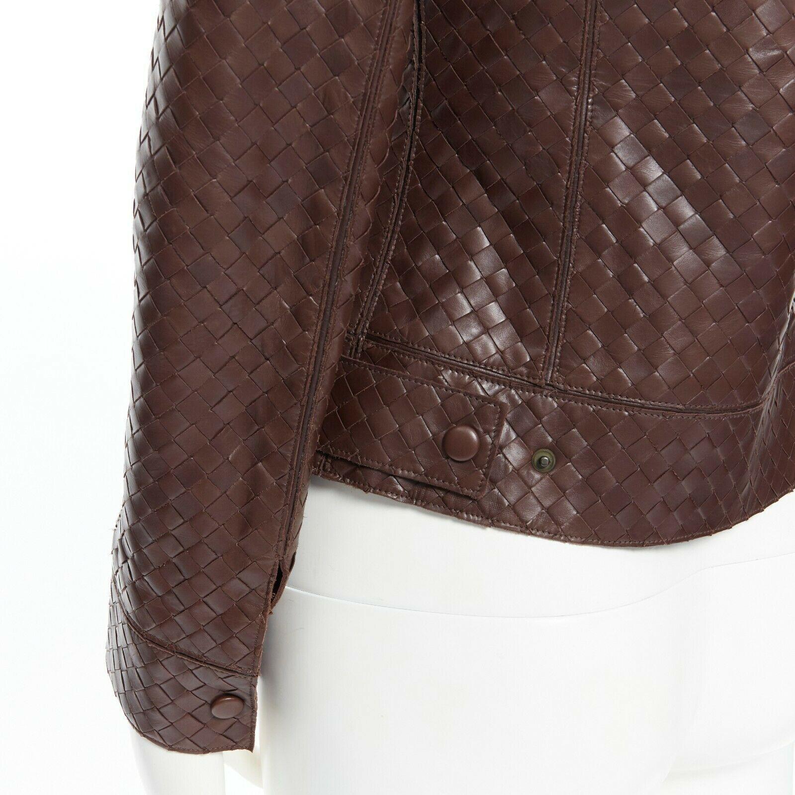 BOTTEGA VENETA brown nappa genuine leather intrecciato weave jacket IT38 XS 2