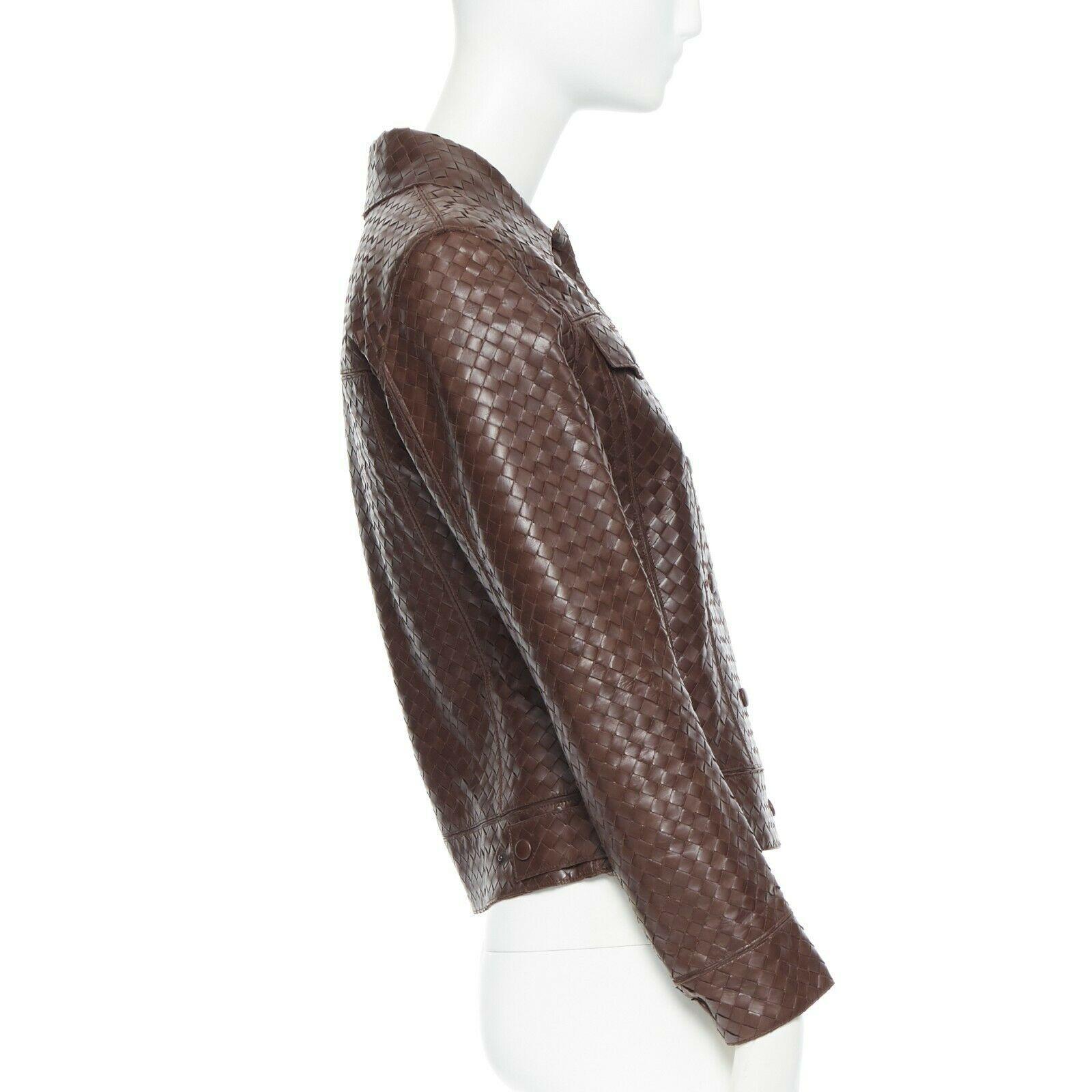 Black BOTTEGA VENETA brown nappa genuine leather intrecciato weave jacket IT38 XS