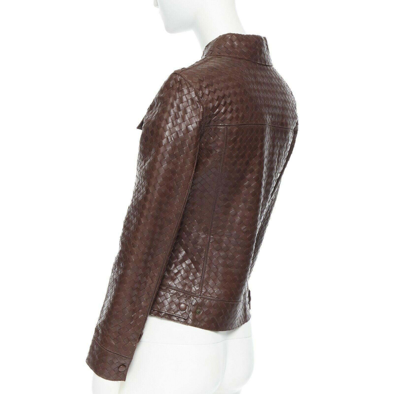 Women's BOTTEGA VENETA brown nappa genuine leather intrecciato weave jacket IT38 XS