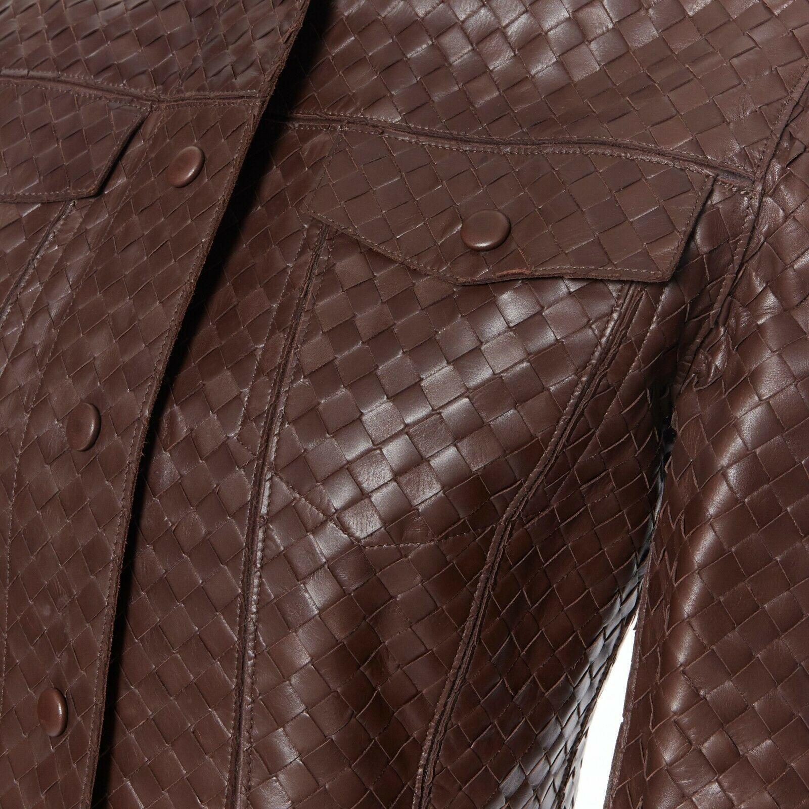 BOTTEGA VENETA brown nappa genuine leather intrecciato weave jacket IT38 XS 1