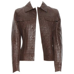 BOTTEGA VENETA brown nappa genuine leather intrecciato weave jacket IT38 XS