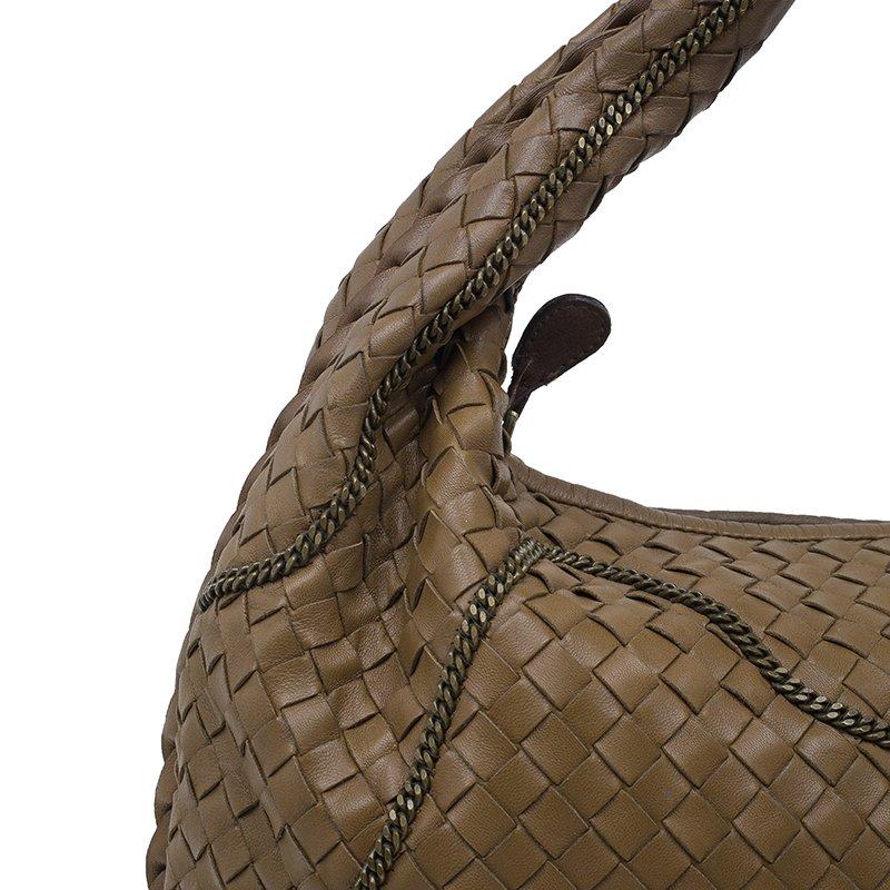 Bottega Veneta Brown Nappa Leather Intrecciato Large Chain Veneta Hobo 5