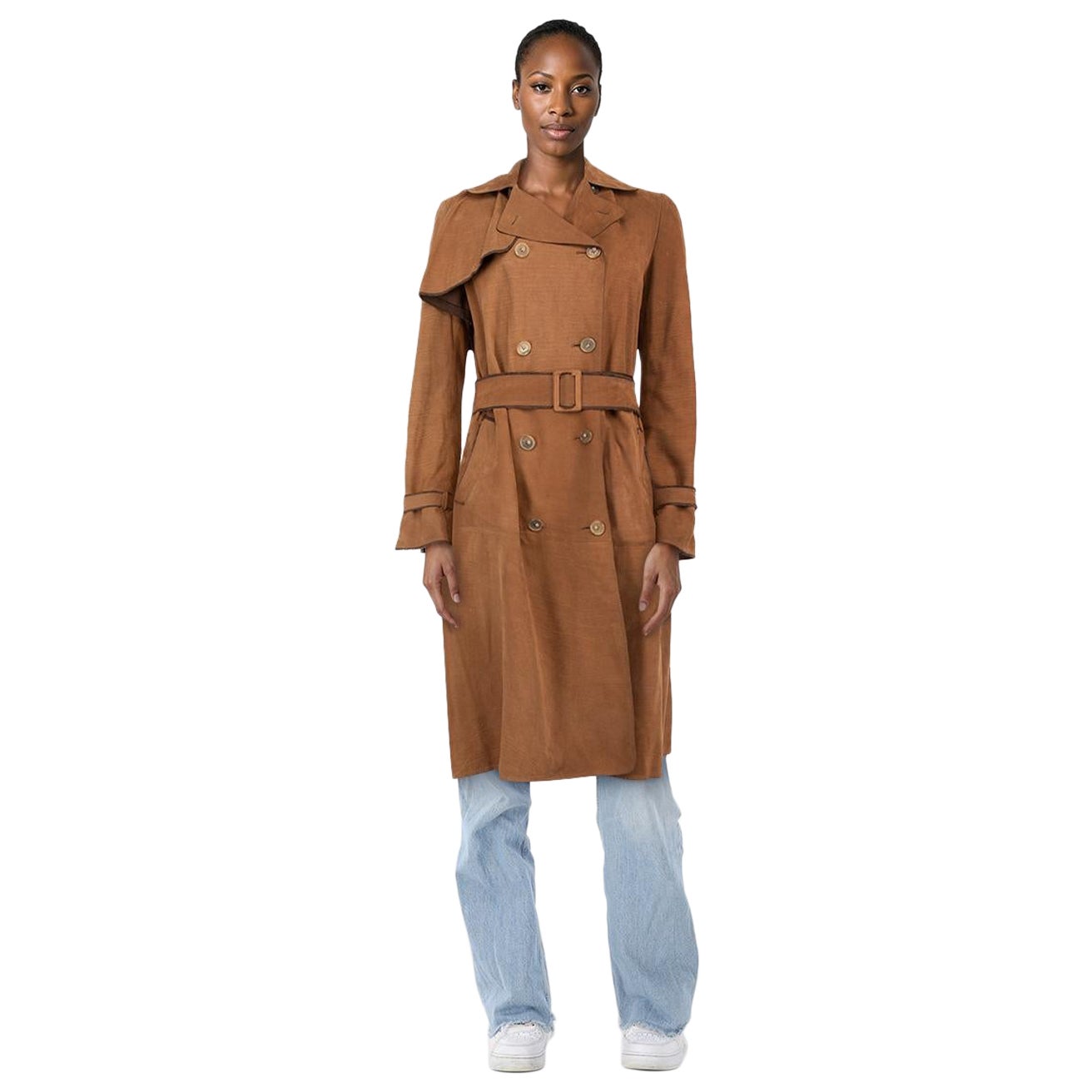 Bottega Veneta Brown Nubuck Leather Trench Coat Size M