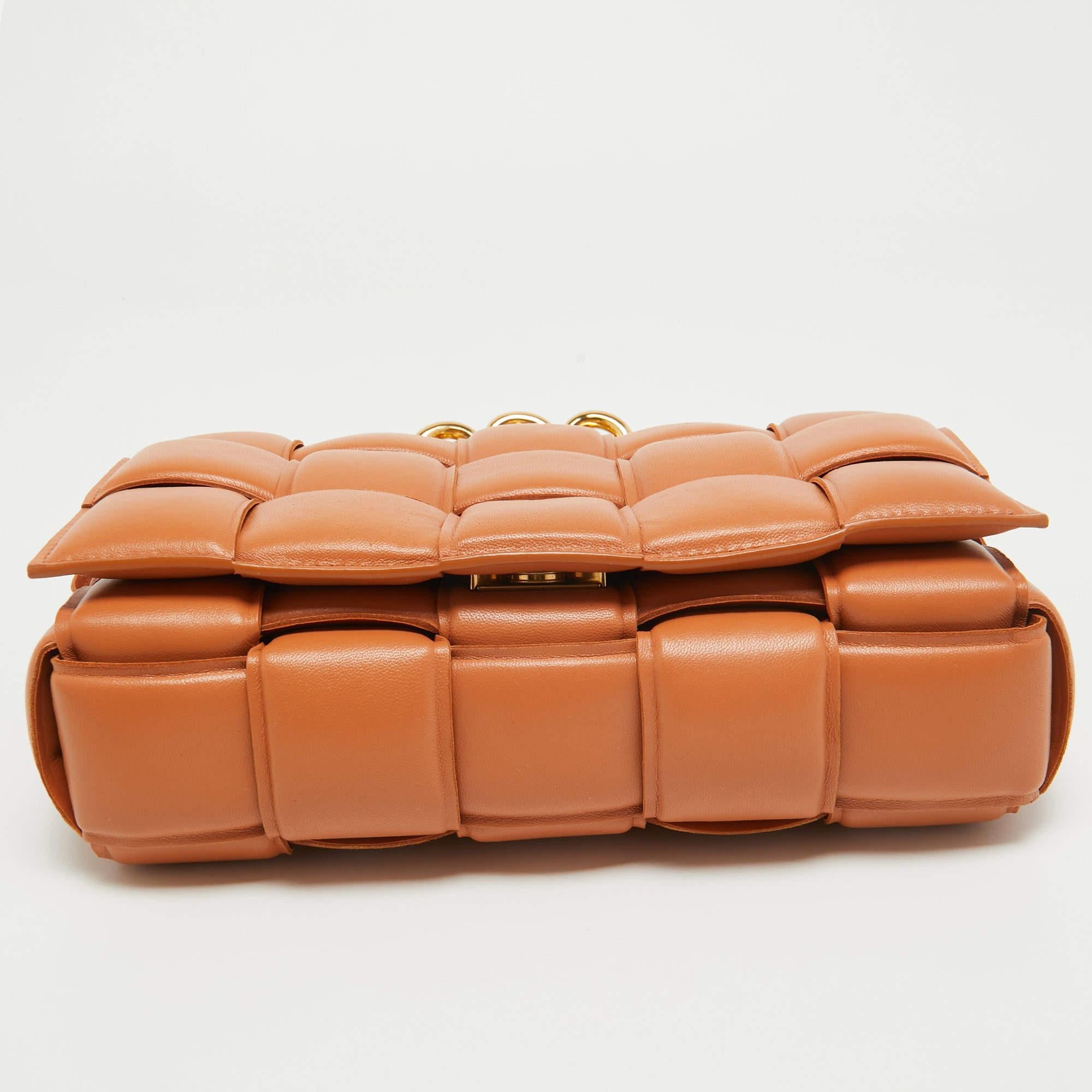 Bottega Veneta Brown Padded Leather Chain Cassette Shoulder Bag For Sale 8