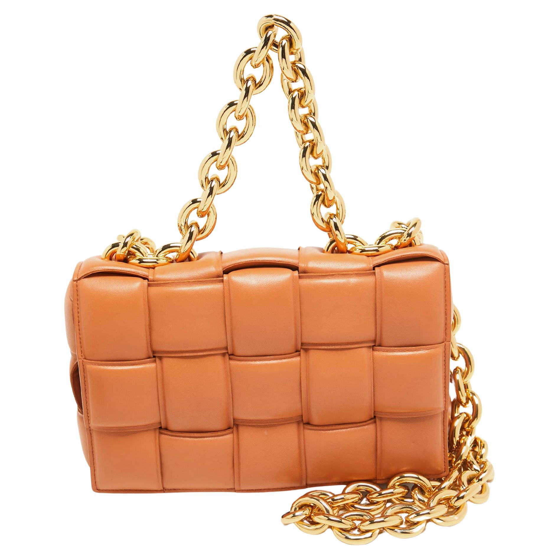 Bottega Veneta Brown Padded Leather Chain Cassette Shoulder Bag For Sale