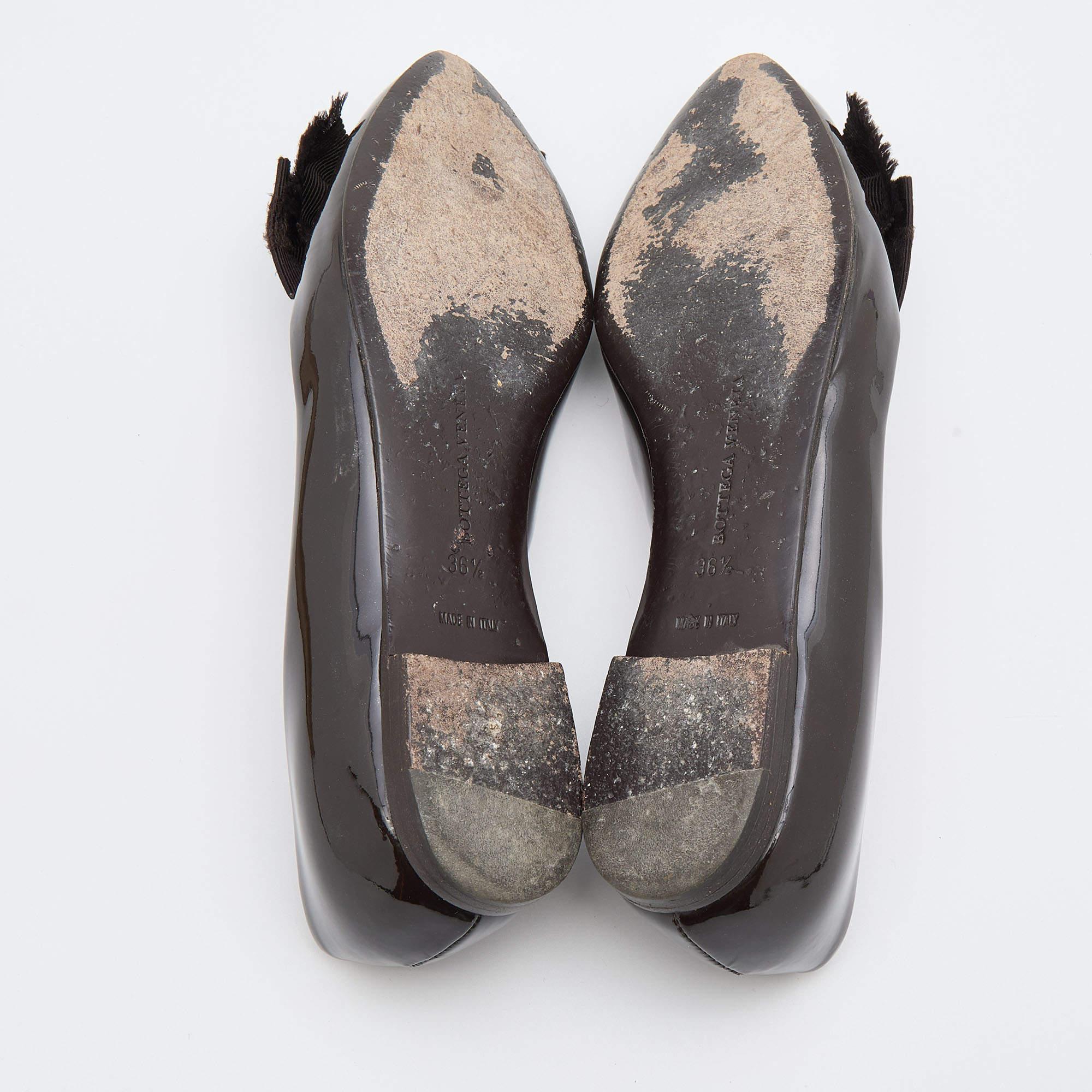 Bottega Veneta Brown Patent Leather Bow D'orsay Ballet Flats Size 36.5 1