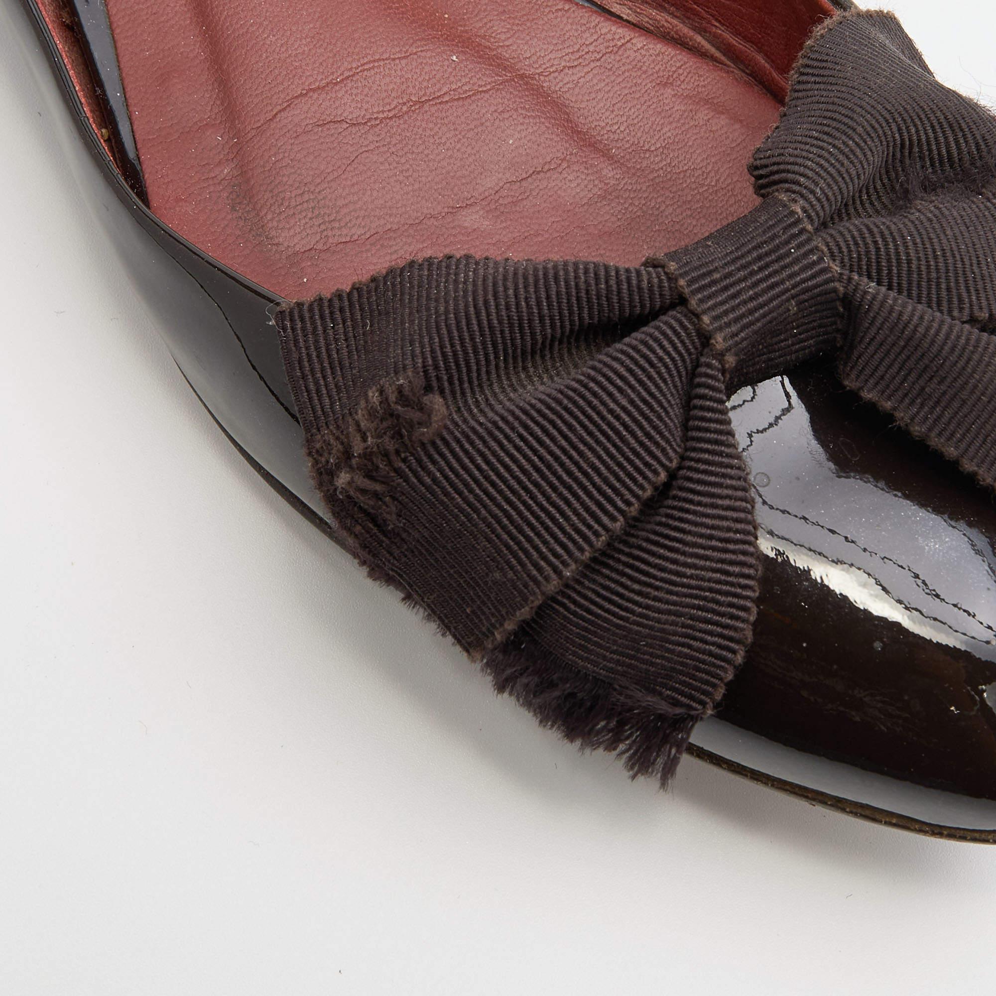 Bottega Veneta Brown Patent Leather Bow D'orsay Ballet Flats Size 36.5 2