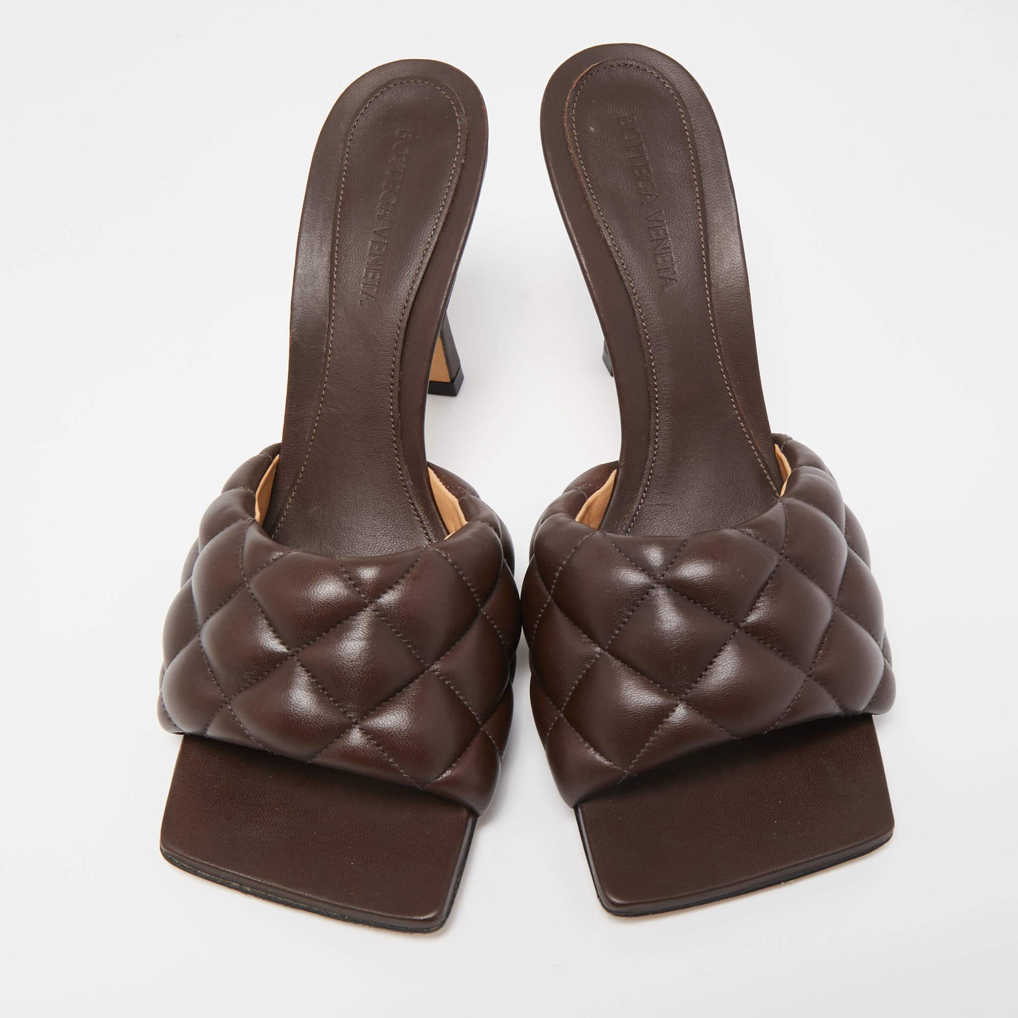 Bottega Veneta Brown Quilted Leather Padded Slide Sandals Size 40 1