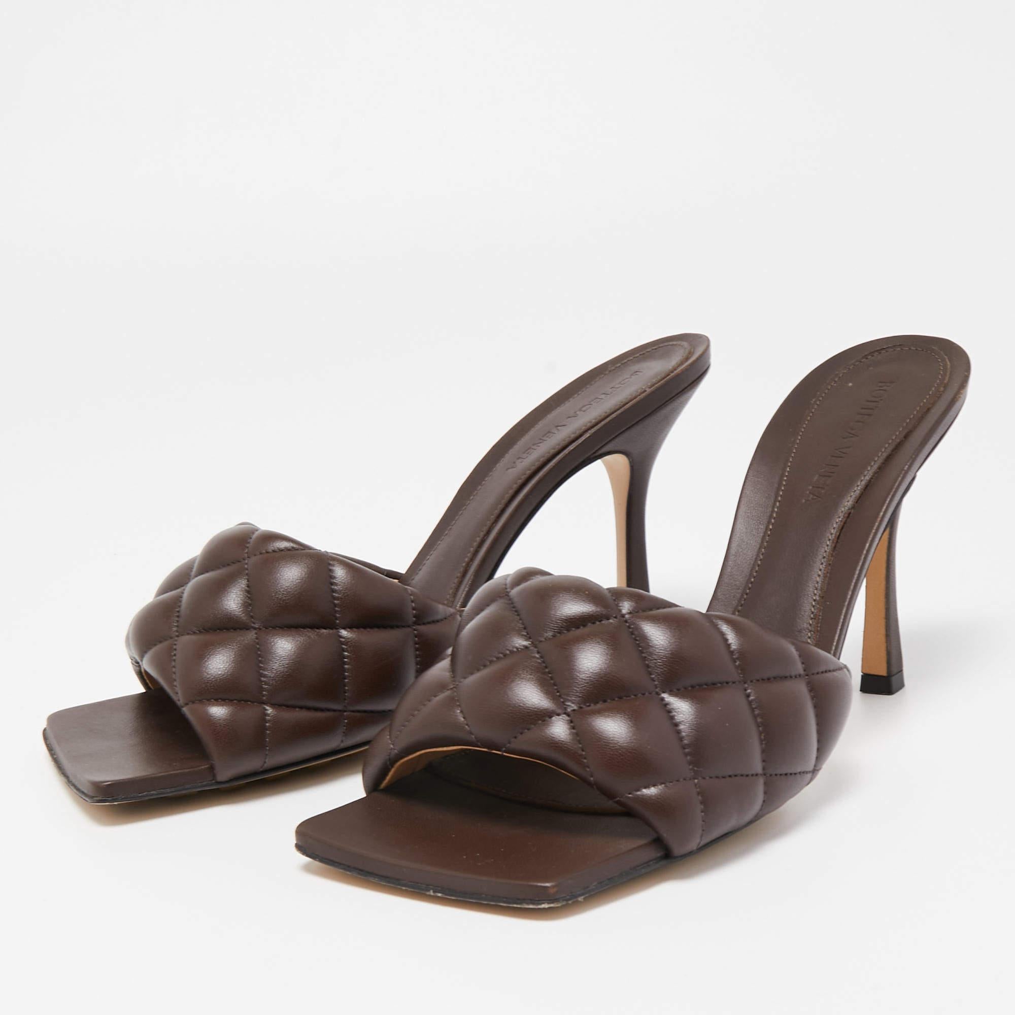 Bottega Veneta Brown Quilted Leather Padded Slide Sandals Size 40 2
