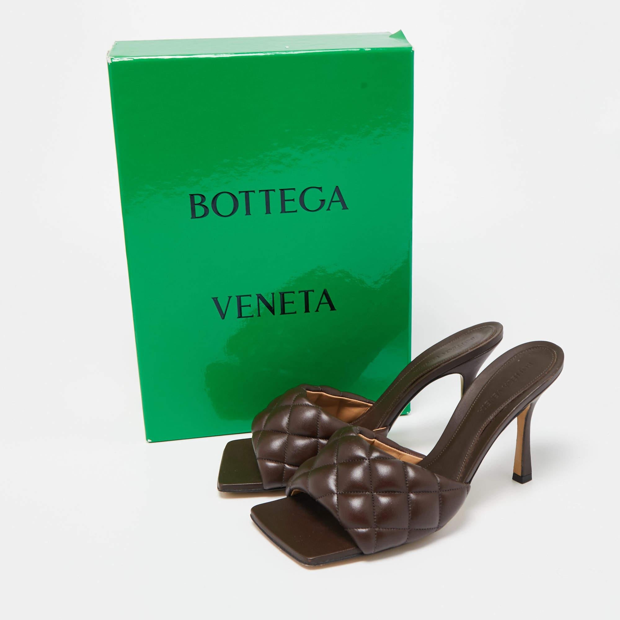 Bottega Veneta Brown Quilted Leather Padded Slide Sandals Size 40 5