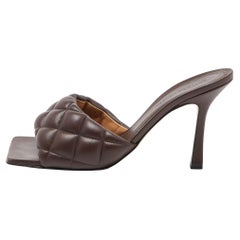 Bottega Veneta Brown Quilted Padded Leather Slide Sandals Size 38.5