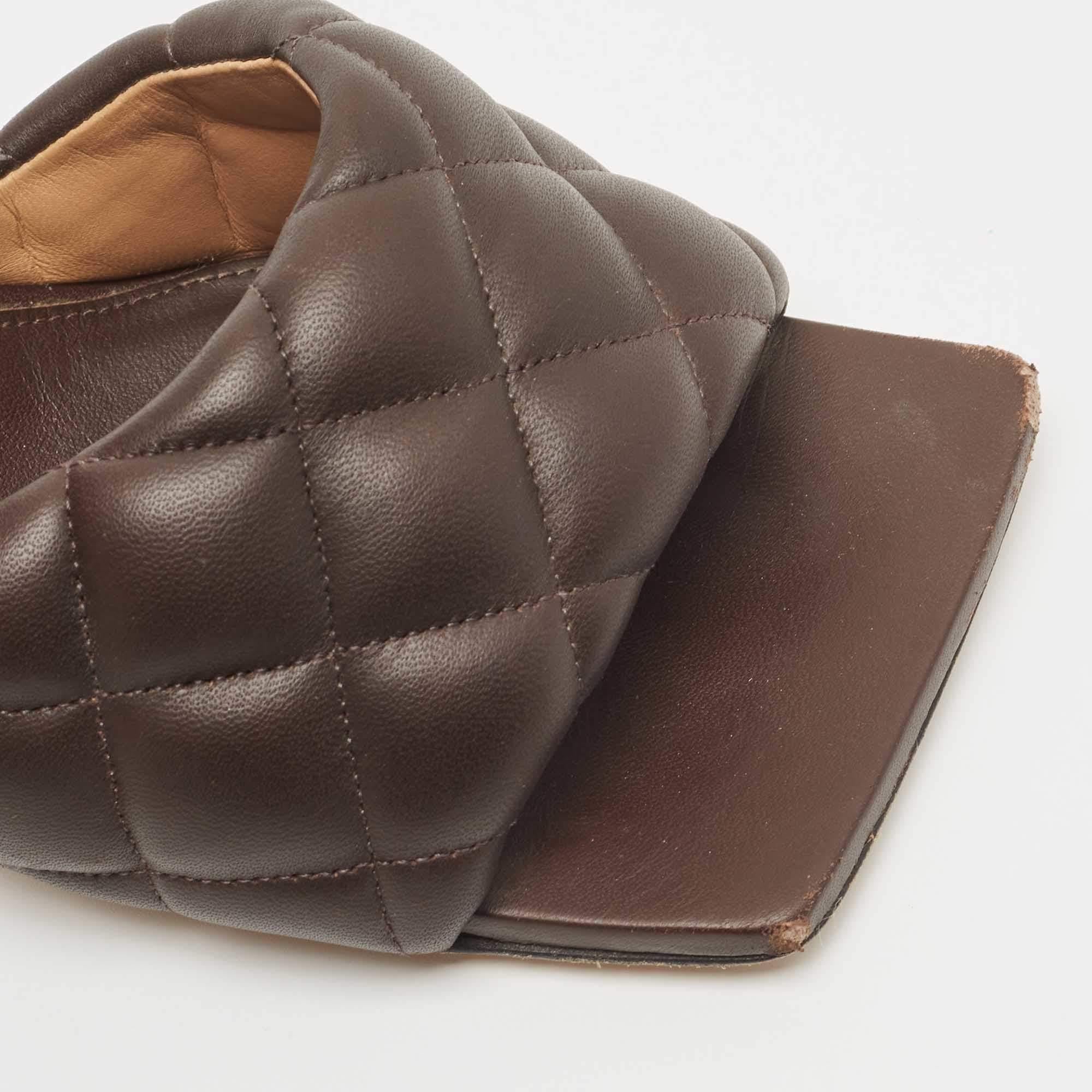 Bottega Veneta Brown Quilted Padded Leather Slide Sandals Size 39 1