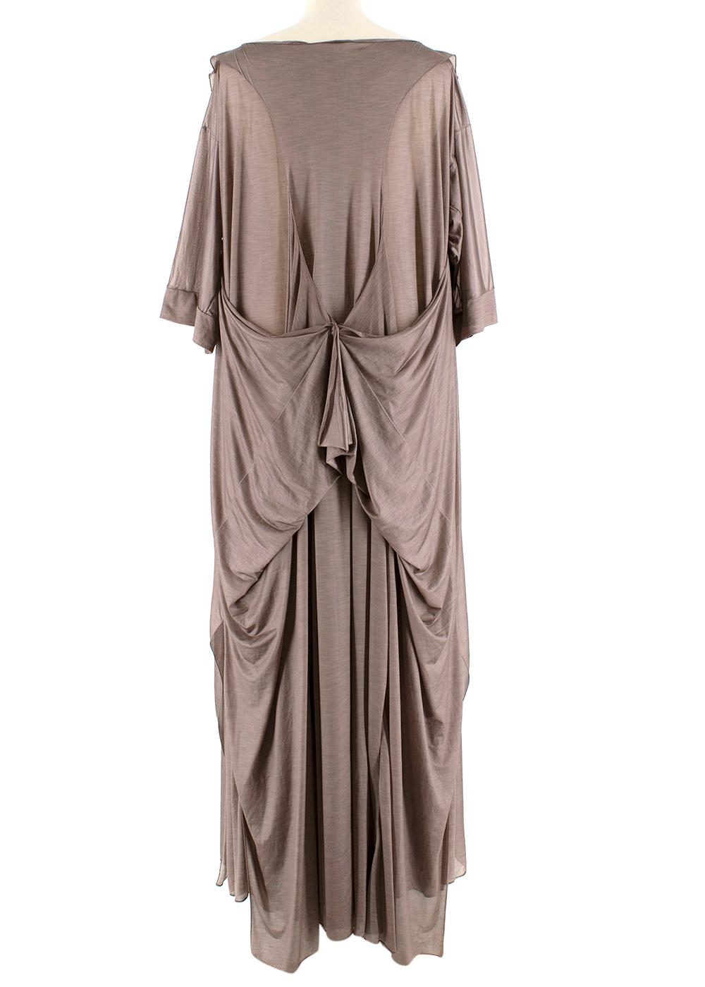 Gray Bottega Veneta Brown Sheer Draped Oversize Maxi Dress - Size US 4 For Sale