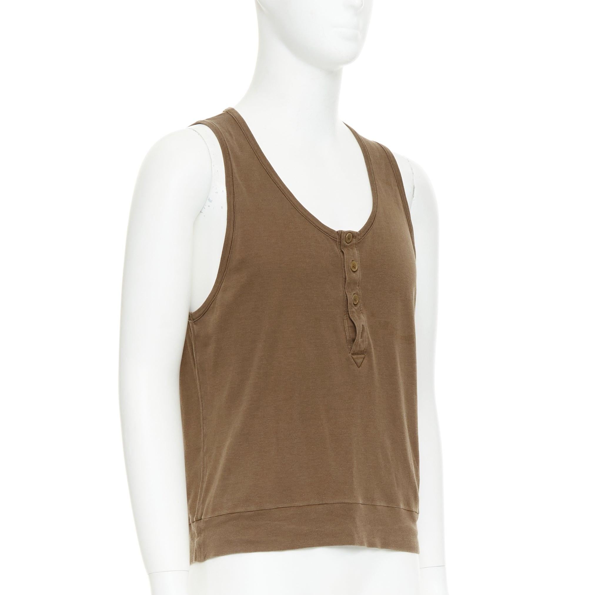 Marrone Bottega Veneta canotta marrone in seta e cotone con mezzo bottone IT50 L. in vendita