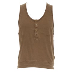 BOTTEGA VENETA brown silk cotton half button scoop neck tank top IT50 L