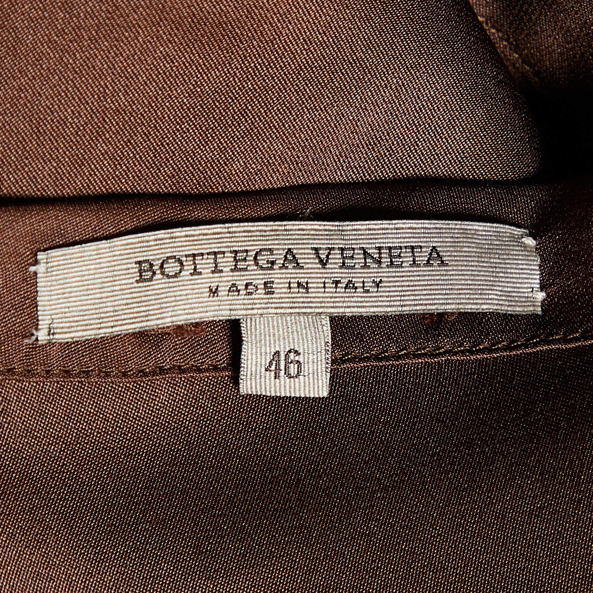 Bottega Veneta Brown Silk Satin Ruffle Detail Mini Dress L In Good Condition For Sale In Dubai, Al Qouz 2