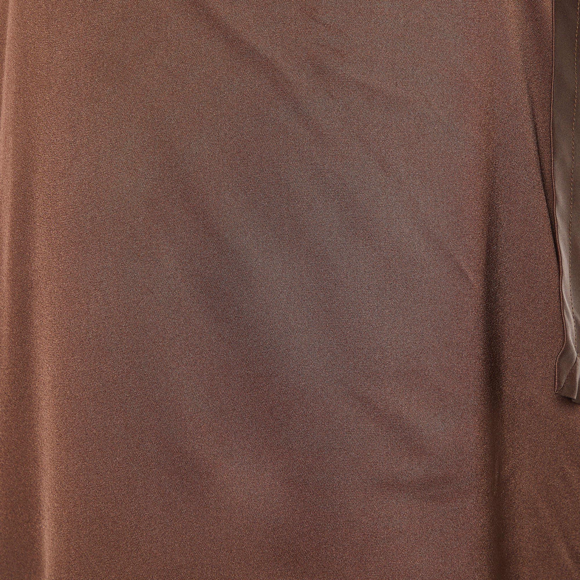Women's Bottega Veneta Brown Silk Satin Ruffle Detail Mini Dress L For Sale