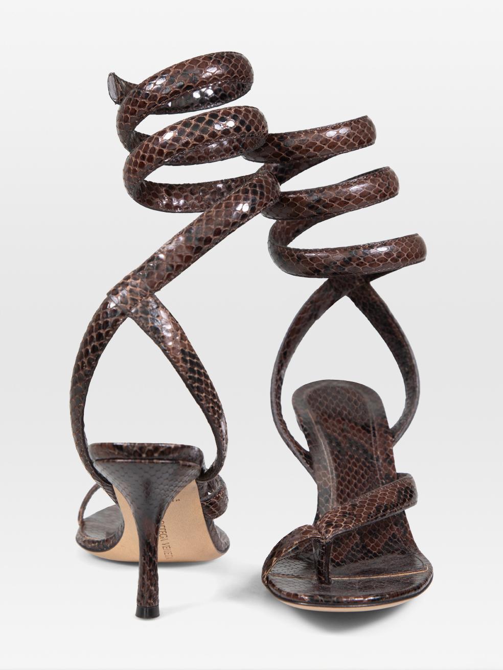 Black Bottega Veneta Brown Snakeskin Spiral Sandals Size IT 37
