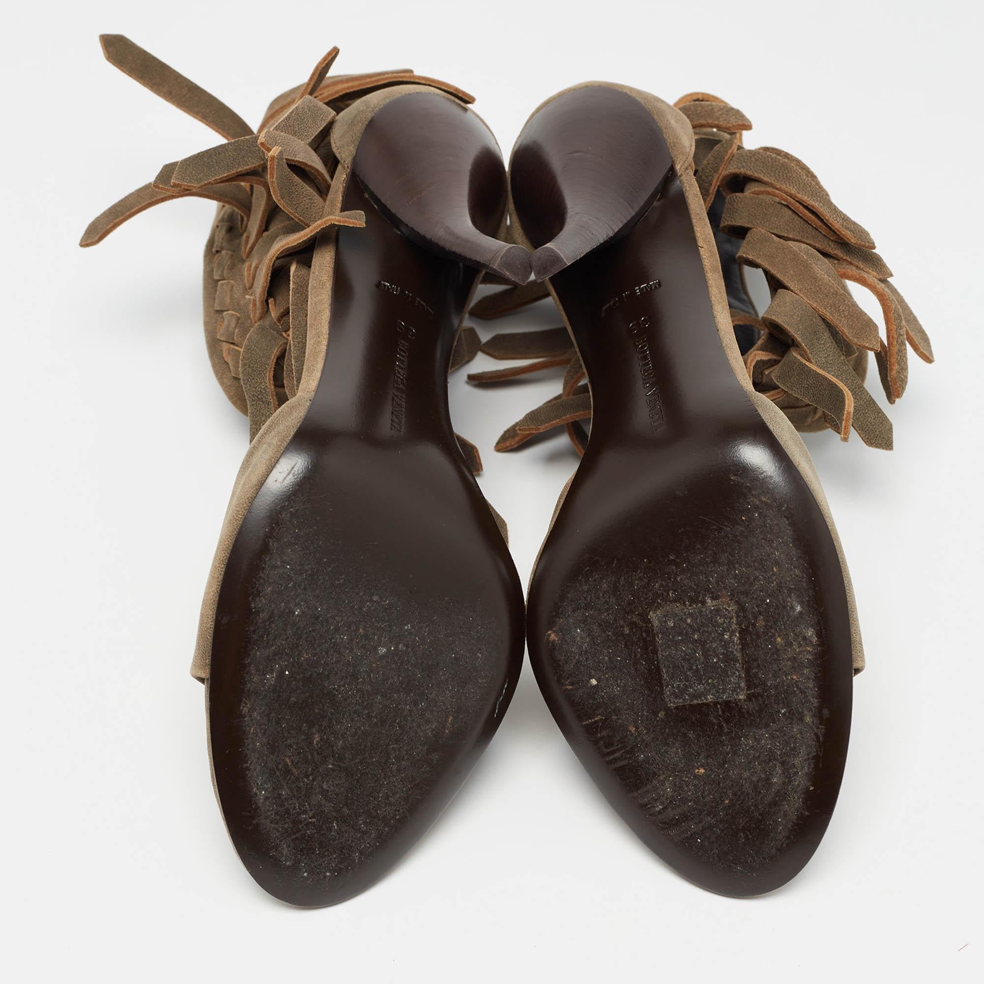 Bottega Veneta Brown Suede Fringe Ankle Strap Sandals Size 39 2