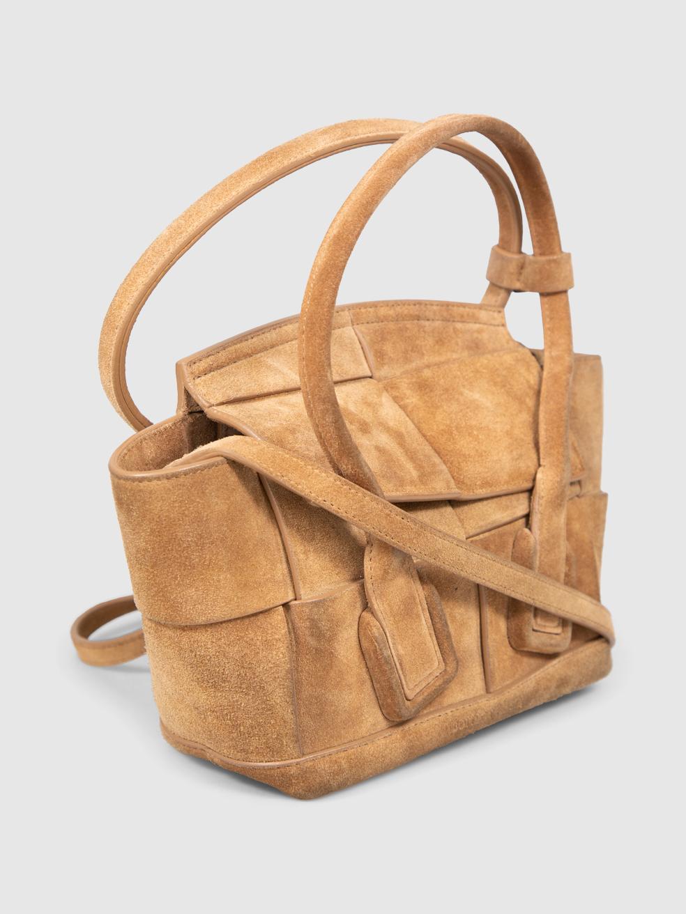 Bottega Veneta Brown Suede Mini Intrecciato Arco Bag In Excellent Condition In London, GB
