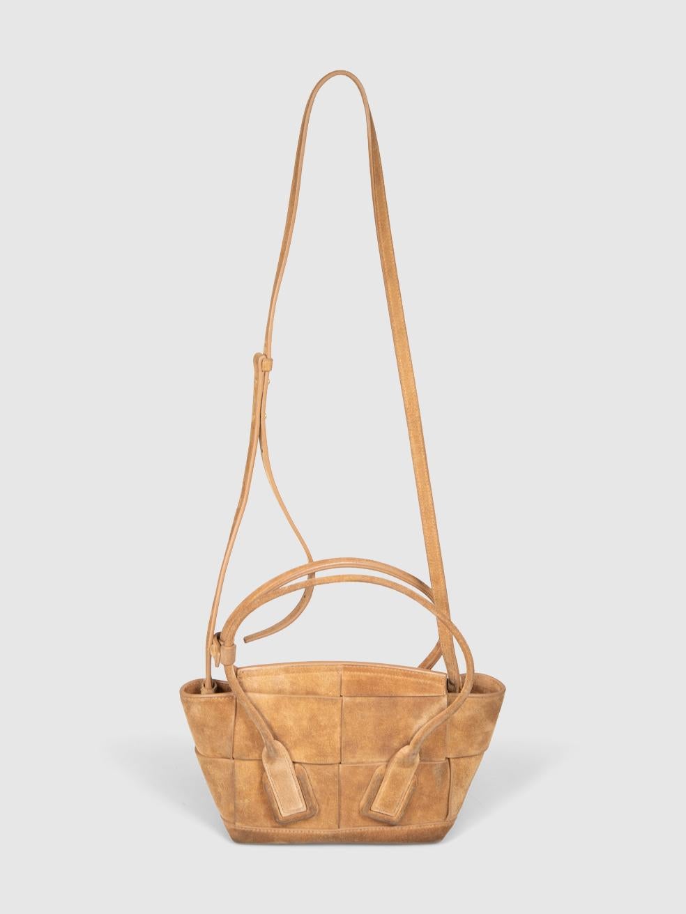 Women's Bottega Veneta Brown Suede Mini Intrecciato Arco Bag