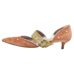 Bottega Veneta Brown Velvet and Intrecciato Leather Studded Pumps Size 37