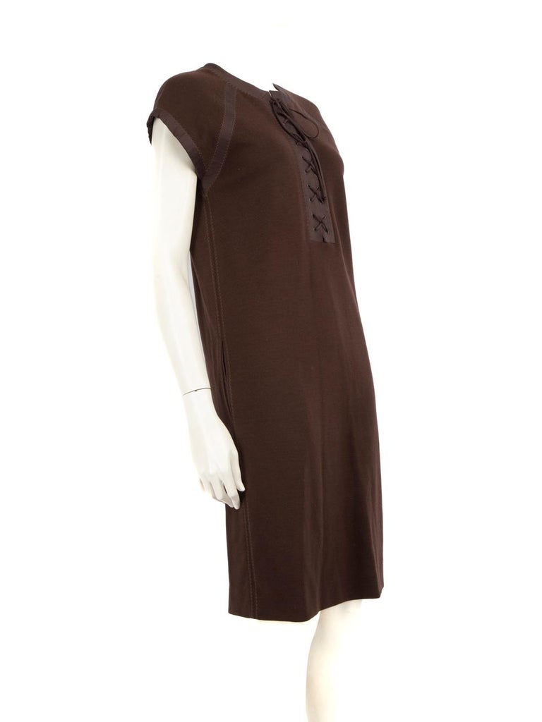 Bottega Veneta Brown Wool Lace Up Knee Length Dress Size S For Sale at 1stDibs Bottega Veneta Brown Wool Lace Up Knee Length Dress Size S For Sale at 1stDibs