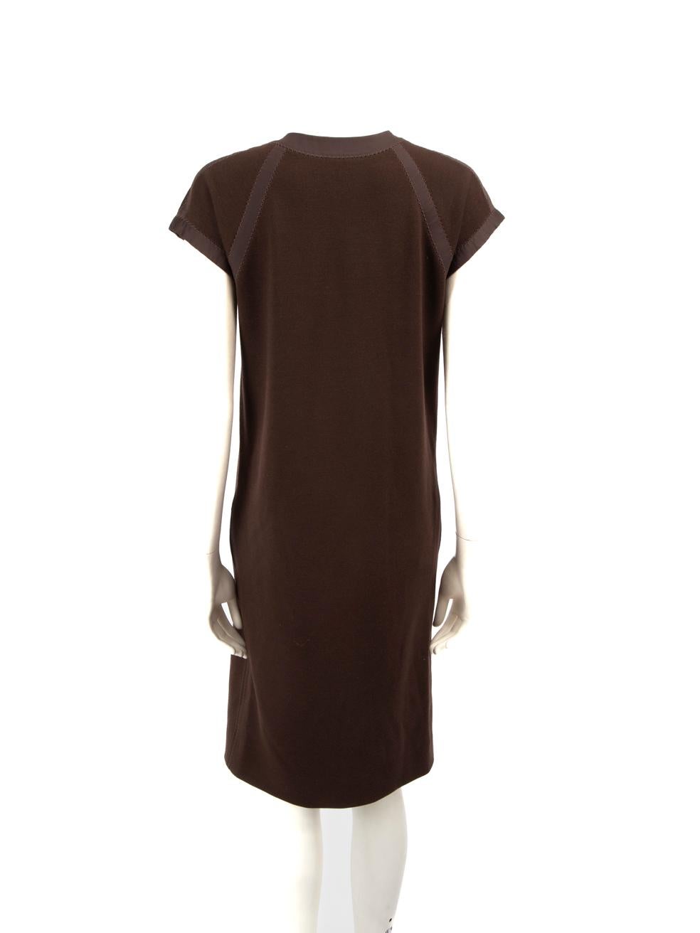 Bottega Veneta Braunes Wollkleid mit Spitze, knielang, Größe S (Schwarz) im Angebot