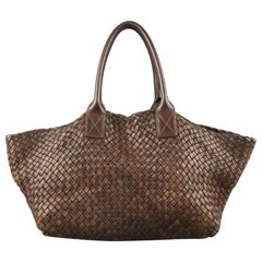 BOTTEGA VENETA Brown Woven Intrecciato Leather Tote Handbag
