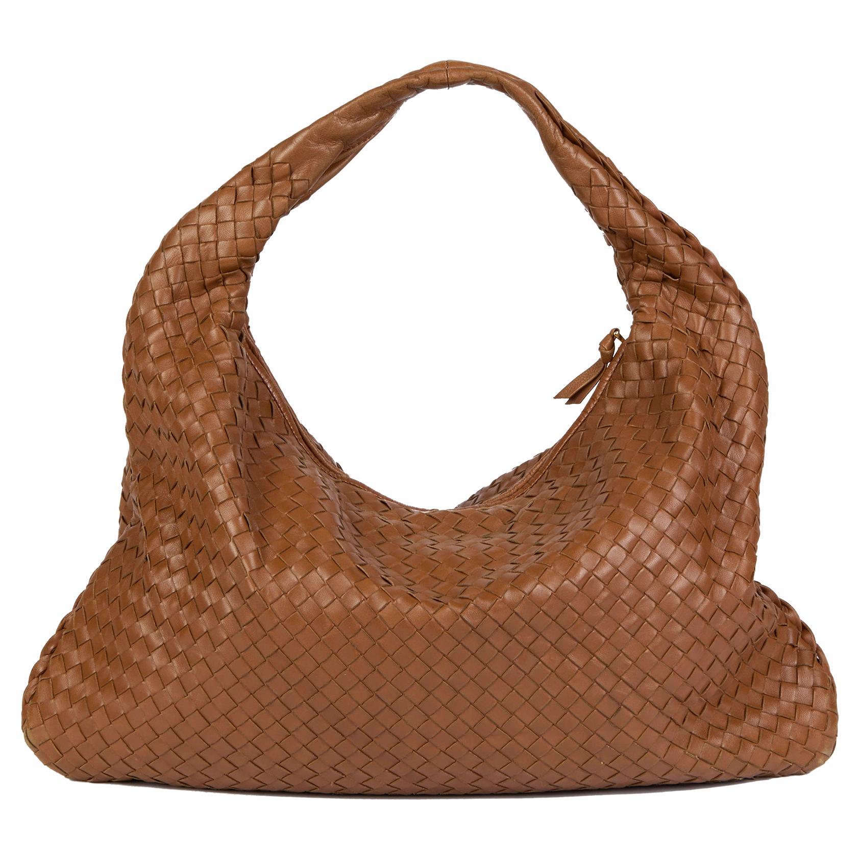 BOTTEGA VENETA Brown Woven Lambskin Medium Veneta Bag