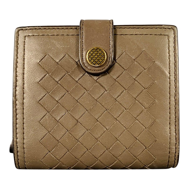 BOTTEGA VENETA Brown Woven Leather Intrecciato Small Flap Wallet