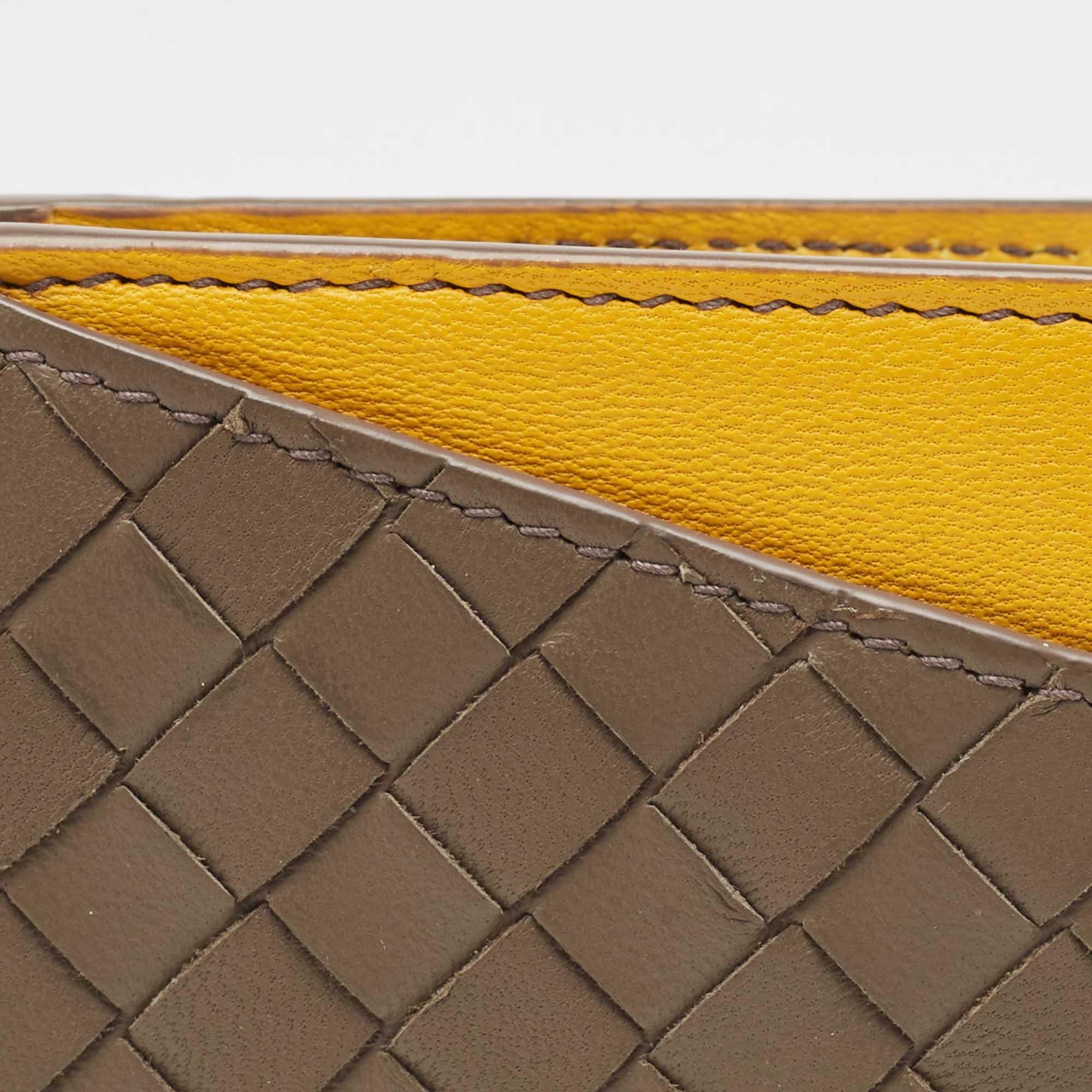 Bottega Veneta Brown/Yellow Intrecciato Leather Bifold Card Case 6