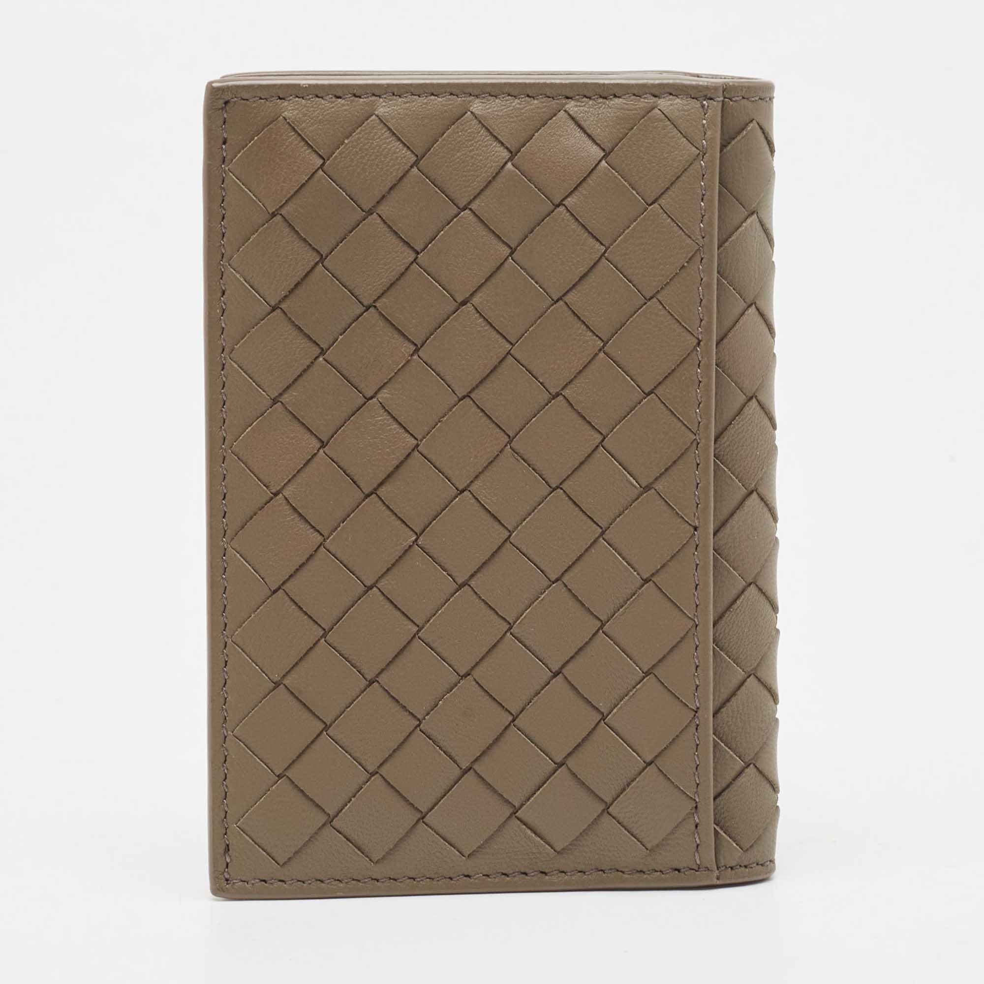Bottega Veneta Brown/Yellow Intrecciato Leather Bifold Card Case 7