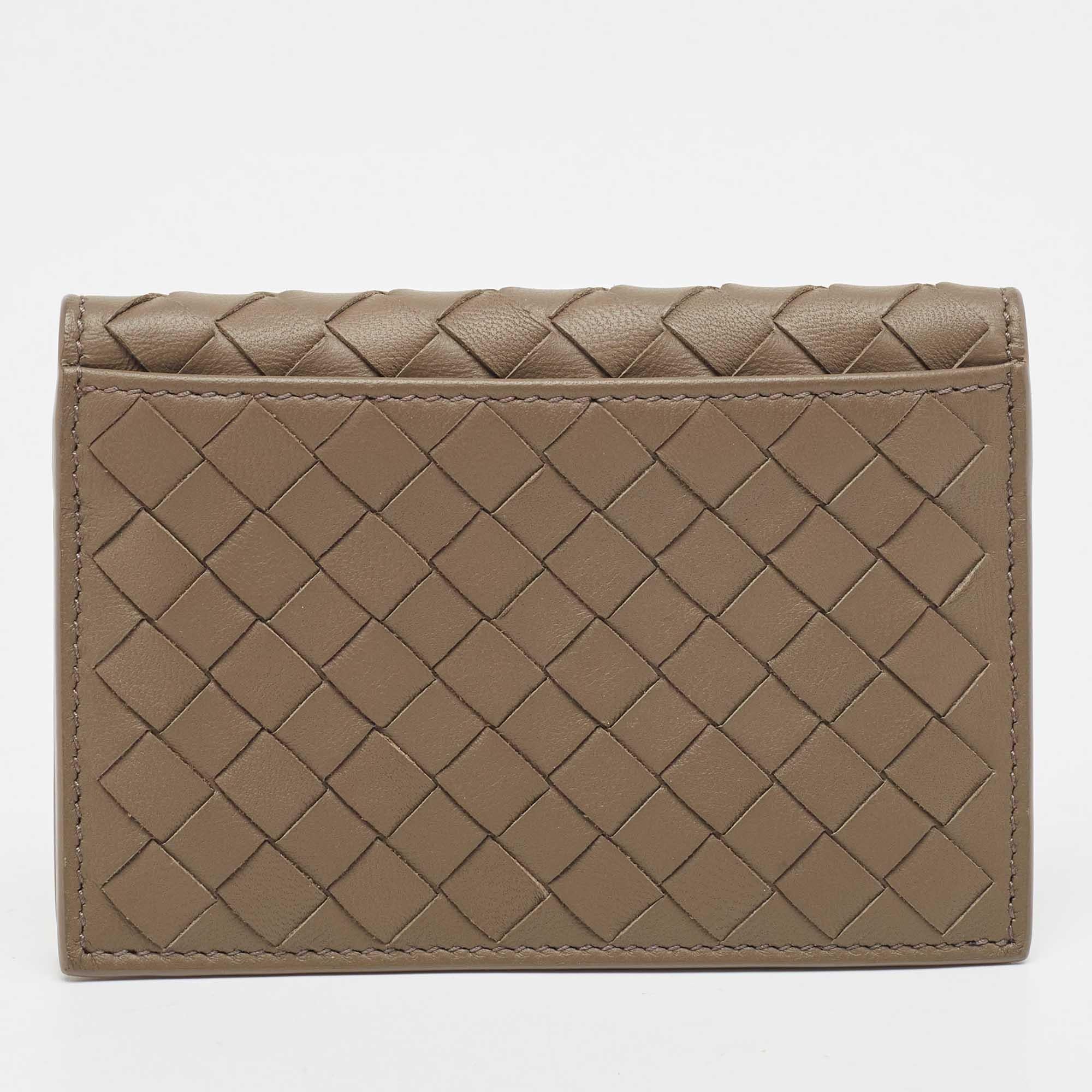Bottega Veneta Brown/Yellow Intrecciato Leather Bifold Card Case 9