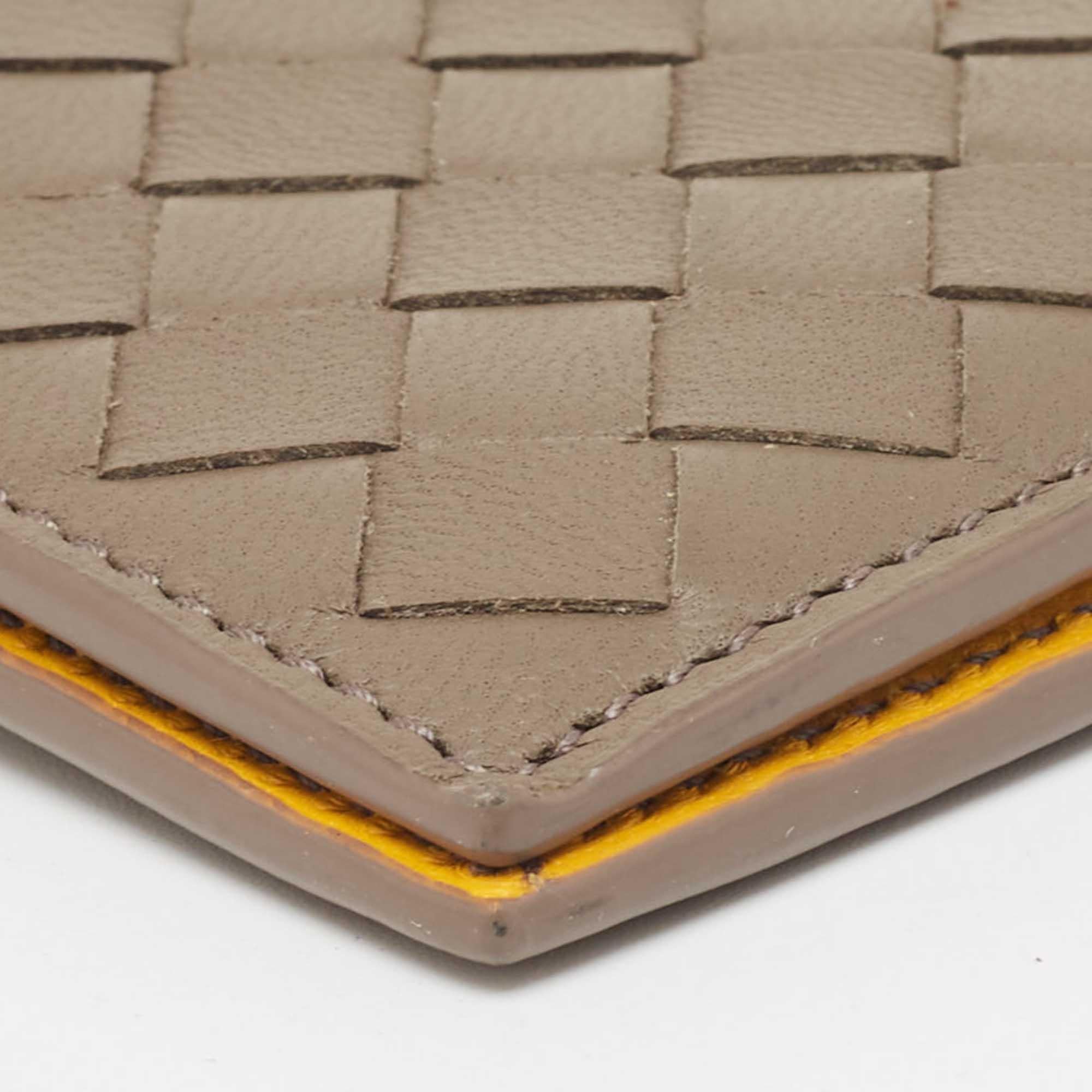 Bottega Veneta Brown/Yellow Intrecciato Leather Bifold Card Case 3
