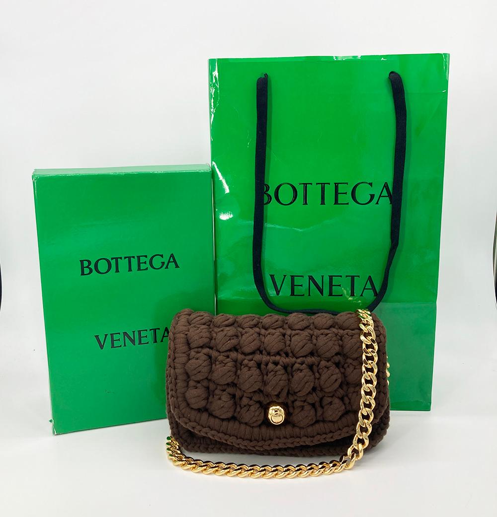 Bottega Veneta Brownie Classic Brown Crochet Flap Bag For Sale 4