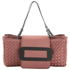 Bottega Veneta Buckle Flap Shoulder Bag Intrecciato Fabric