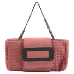 Bottega Veneta Buckle Flap Shoulder Bag Intrecciato Fabric